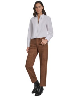 Women's Collared Cotton Poplin Zip-Front Shirt