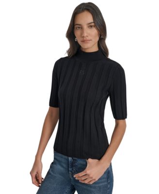DKNY Jeans - Women's Mock Neck Cotton Rib Knit Sweater