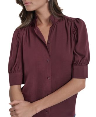 Women's Stand Collar Puff-Sleeve Shirt