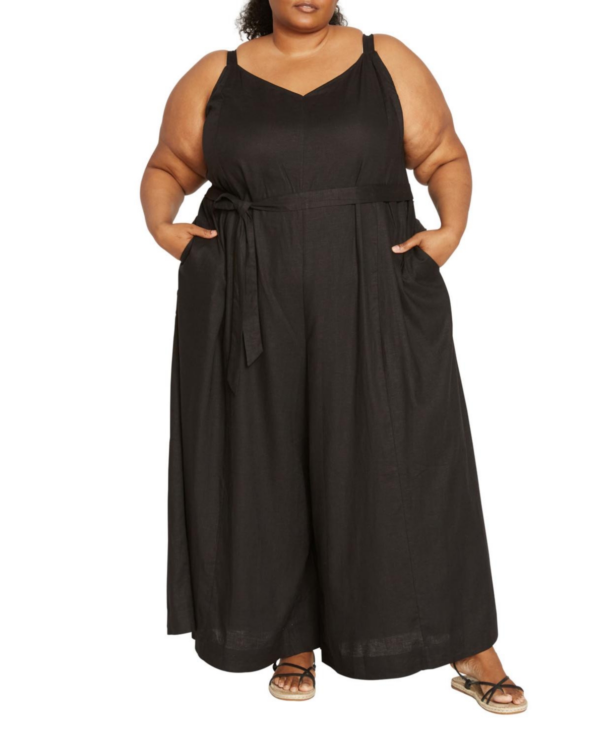 Plus Size Promenade Linen Jumpsuit - Black