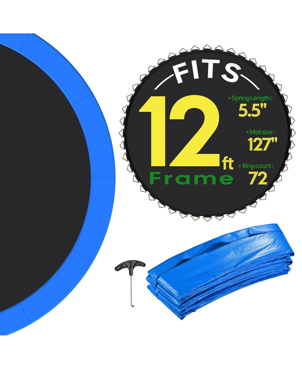 Trampoline Mat & Pad Replacement Kit with 72 V-Hooks Fits 12 ft Trampoline Frame - Natrual