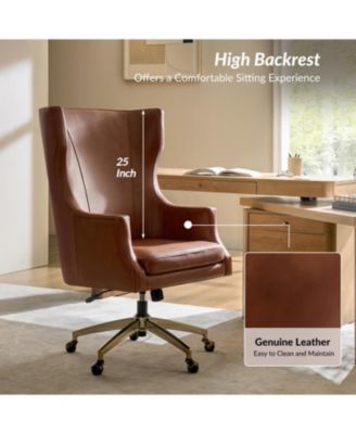 Heeg 47'' H Genuine Leather Swivel Adjustable Height Tilting Executive Chair with High Backrest