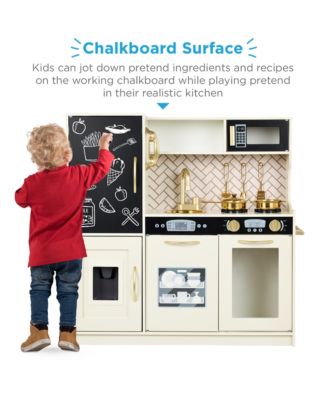 Pretend Play Kitchen Wooden Toy Set for Kids w/ Telephone, Utensils, Oven, Microwave