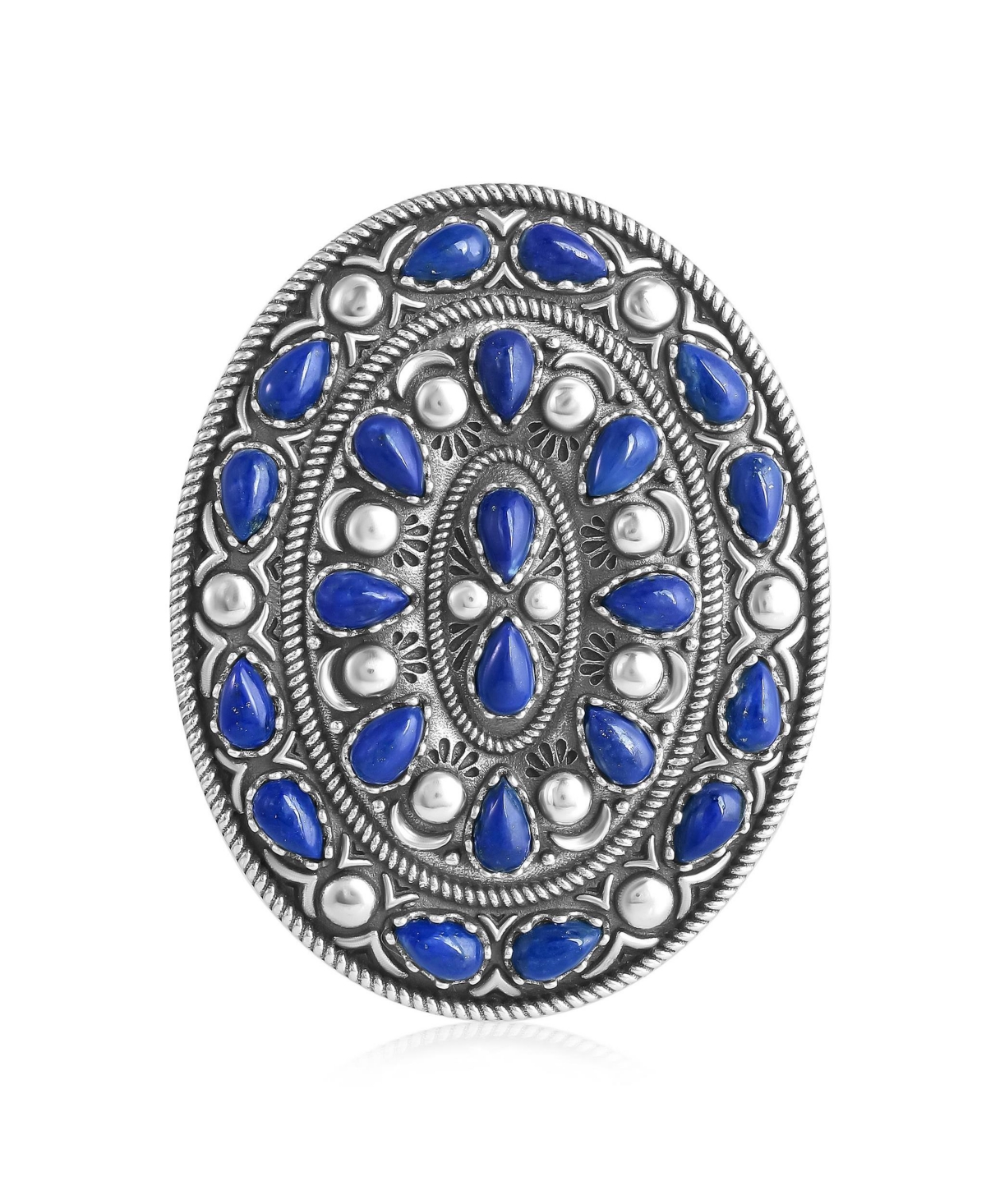 Sterling Silver Lapis Cluster Gemstone Oval Pendant Enhancer