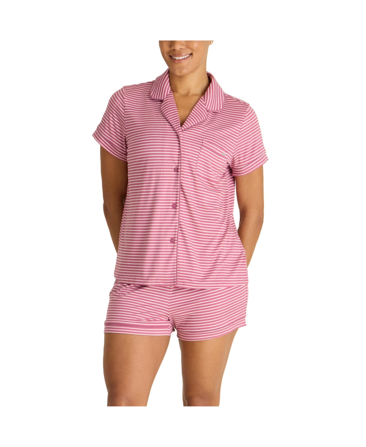 Women's Short Sleeve Notch Collar Top and Shorts 2 Piece Pajama Set - Cloud pin dot