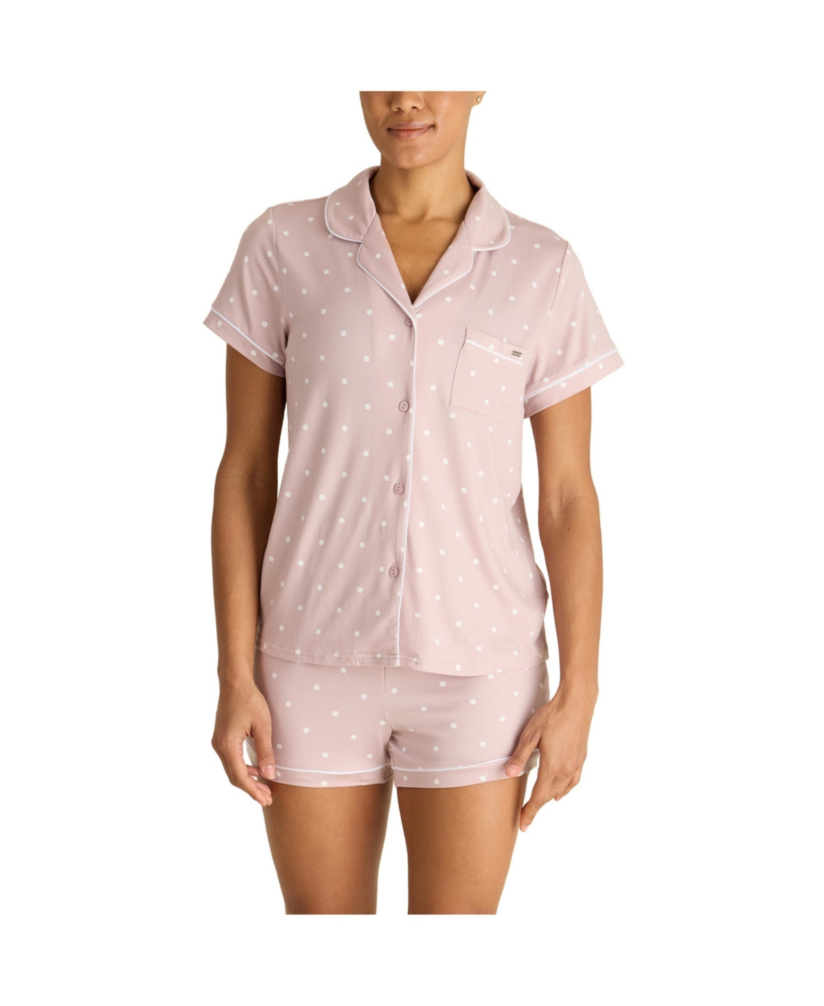 Women's Short Sleeve Notch Collar Top and Shorts 2 Piece Pajama Set - Cloud pin dot