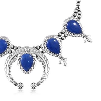 Sterling Silver Denim Lapis Pear-Cut Squash Blossom Necklace, 17 to 20 Inches