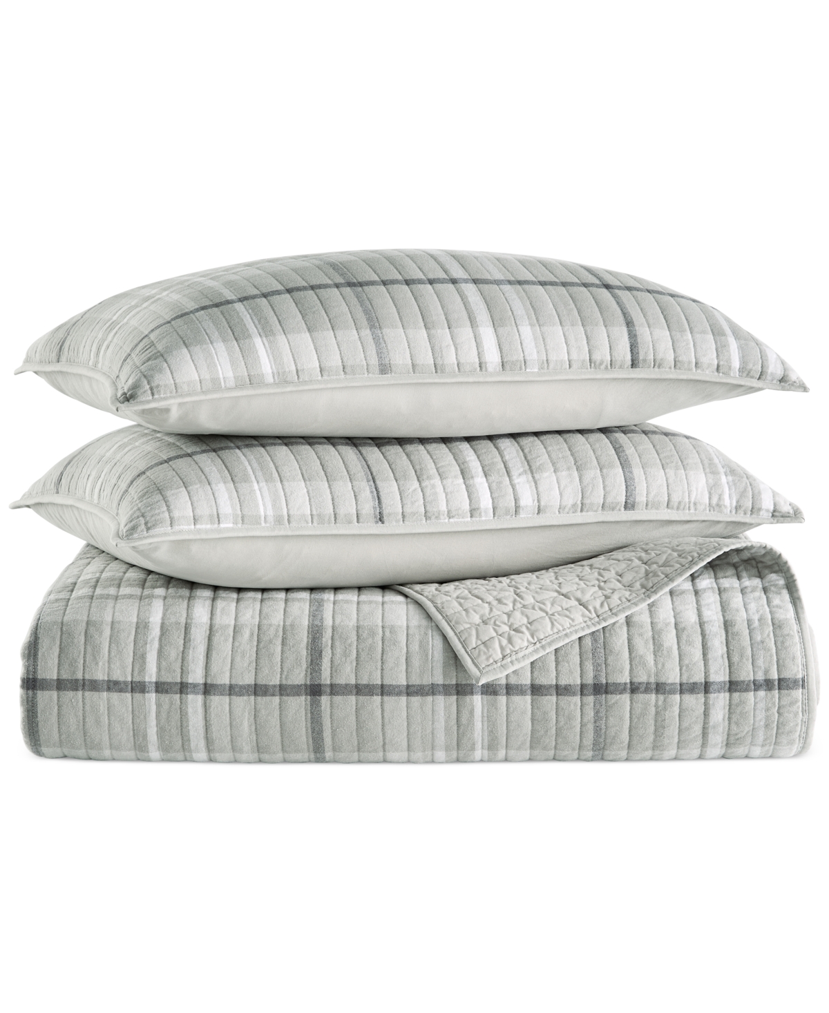 Charter Club Brushed Cotton Plaid 3-pc. Quilt Set, Full/queen, Macy's Exclusive In Gray