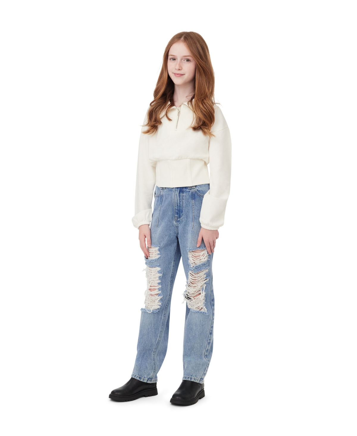 H By Habitual Big Girls Half Zip Sweatshirt In White
