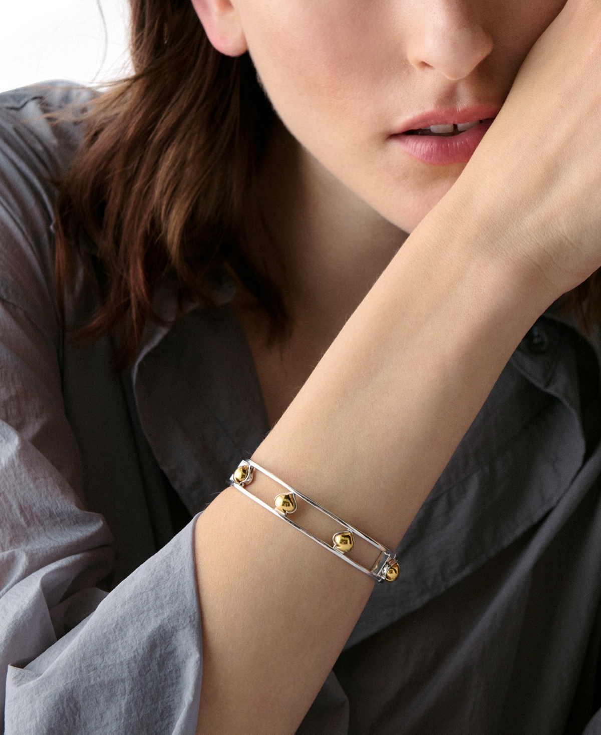 Kate Spade Two-tone Sculpted Spade Cut Out Bangle Bracelet In Multi
