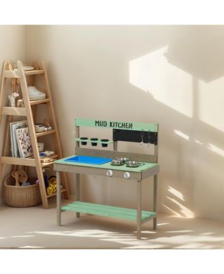 Wood Mud Kitchen with Water Play Set & Cooking Toys for Outdoor, Gift for 38
