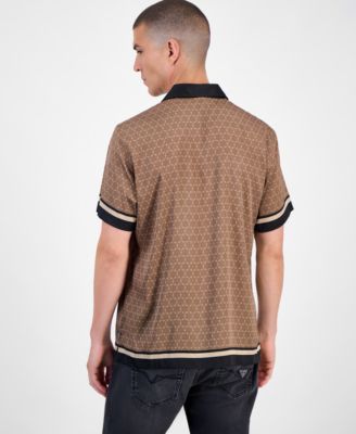 Short Sleeve Geometric Border Charm Button-Front Shirt