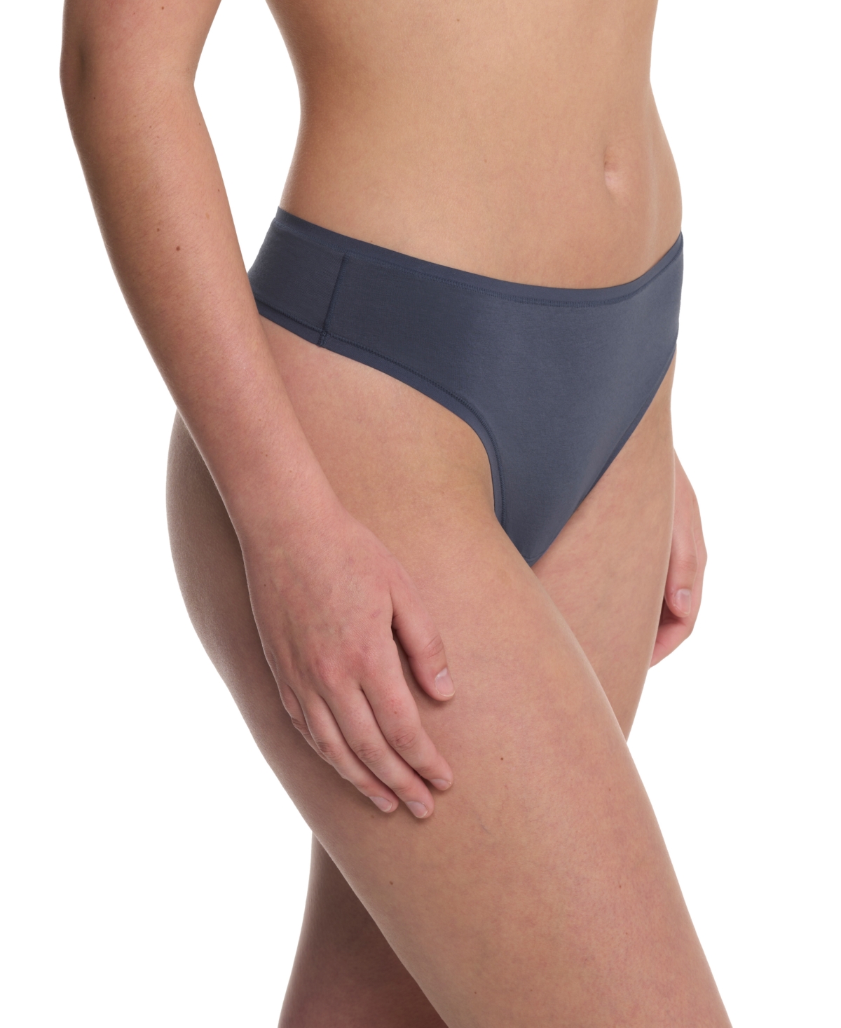 Natori Bliss Bare Stretch Cotton Thong In Blue