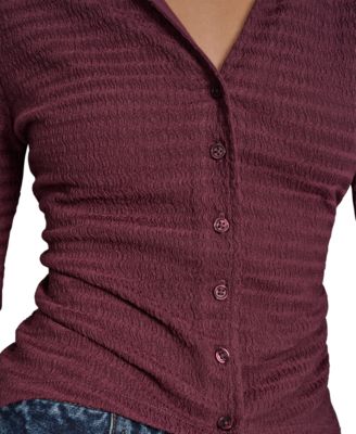 Women's Textured Collared Button-Front Top