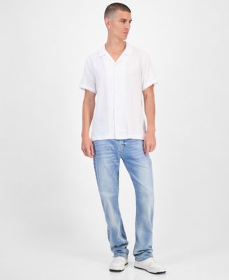 Short Sleeve Diamond Jacquard Button-Front Camp Shirt