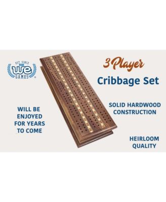 3 Track Sprint Cabinet Cribbage Set with Metal Pegs & 2 Card Decks