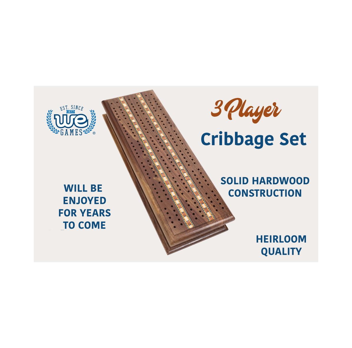 We Games 3 Track Sprint Cabinet Cribbage Set With Metal Pegs & 2 Card Decks In Brown