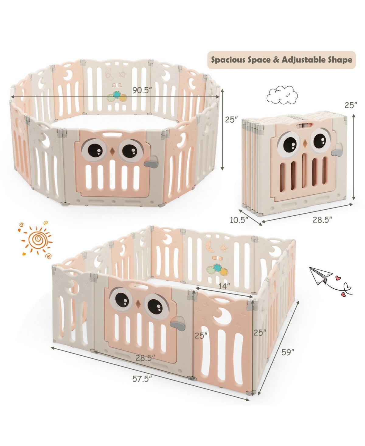 Gymax 14-Panel Baby Playpen Kids Activity Center Foldable Play Yard w/ Lock Door