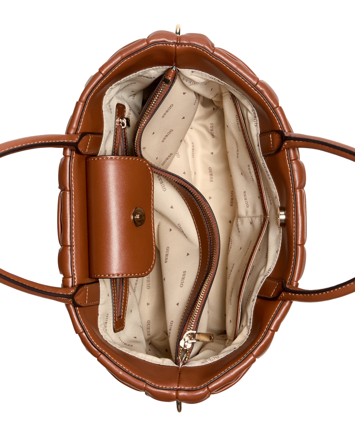 Guess Marion Quilted Large Satchel Bag In Brown