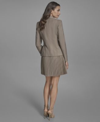 Bcbg Womens Peak Lapel Jacket Tipped Collared Sleeveless Knit Top Pleated A Line Skirt In Brown