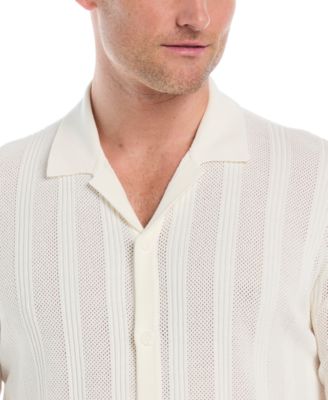 Men's Short-Sleeve Camp-Collar Sweater Button-Front Shirt