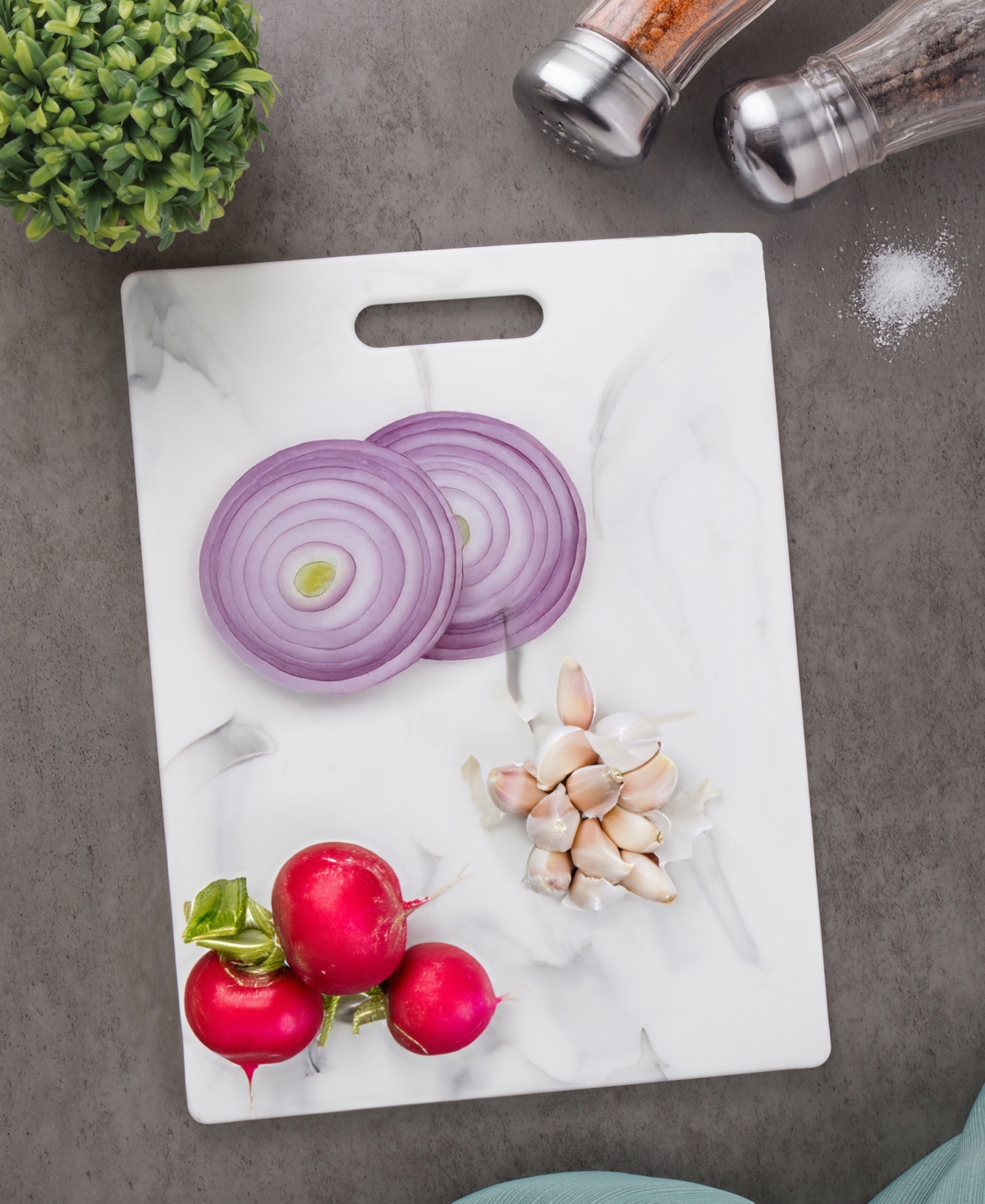 Dexas Poly Marble Cutting Board With Feet, 14" X 11" In White