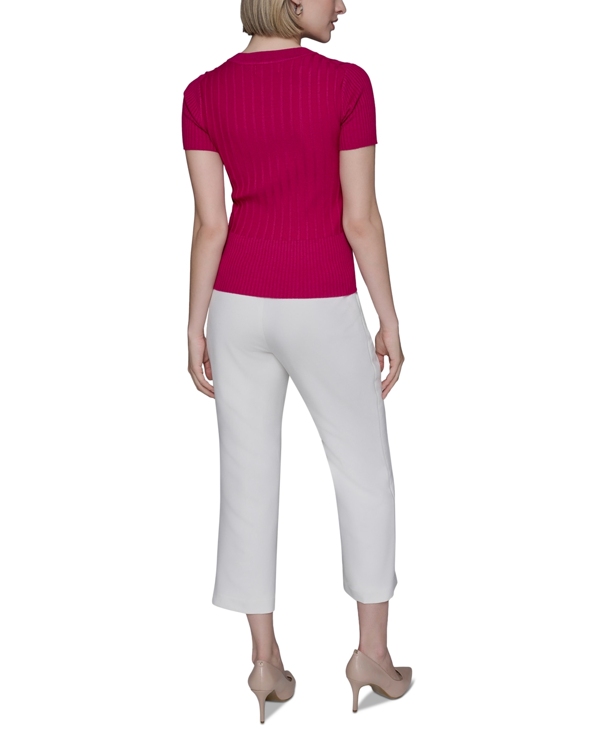 Karl Lagerfeld Women's Ribbed Short-sleeve Sweater In Multi