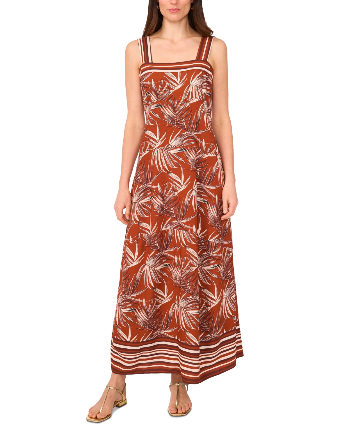 Women's Printed Square-Neck Sleeveless Maxi Dress - Chili