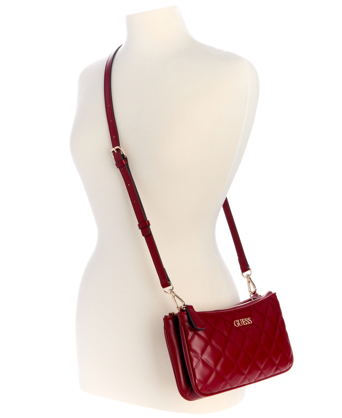 Guess Tinsley Quilted Three Compartment Crossbody In Red