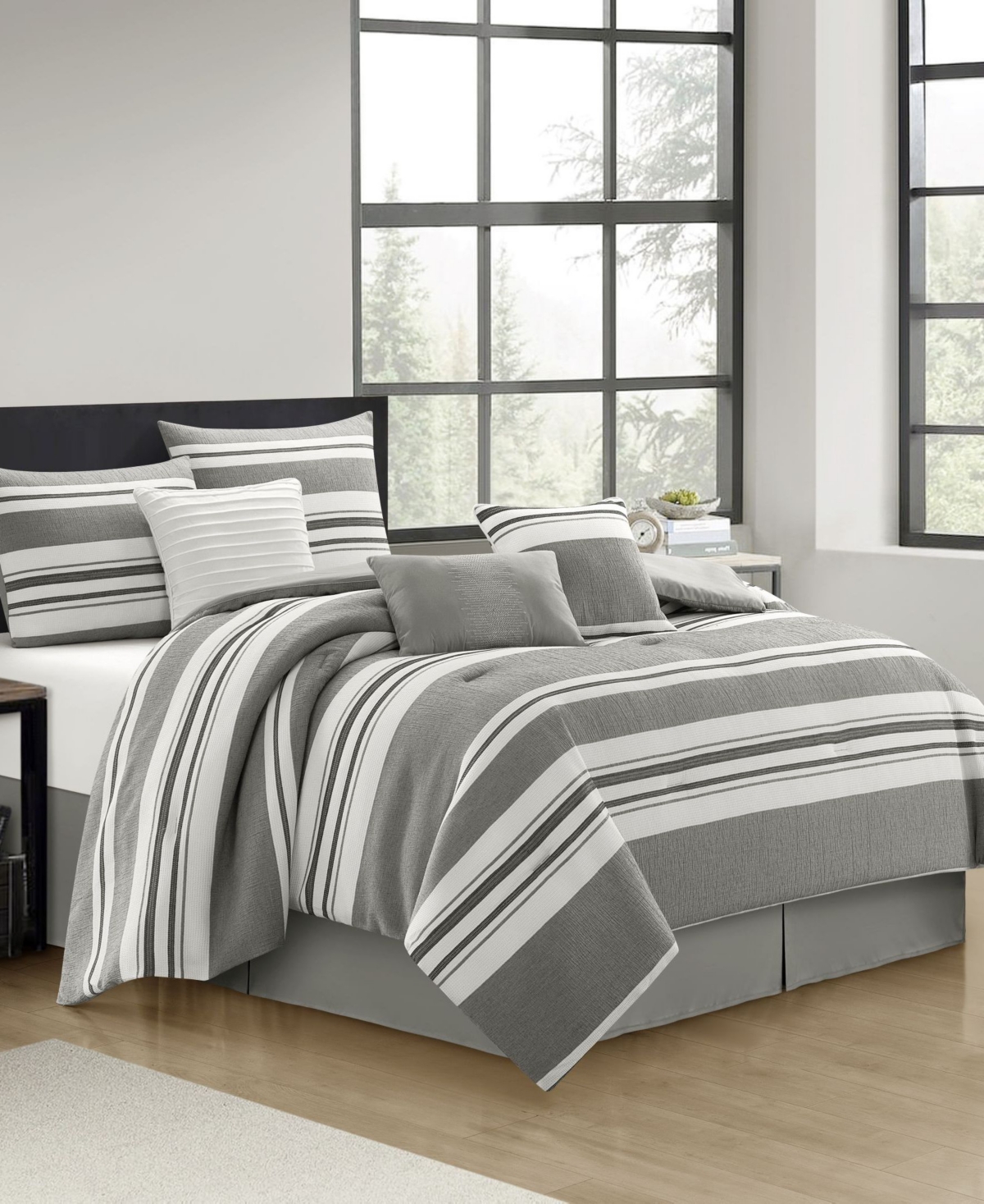 Stratford Park Cornille Stripes 7-pc. Comforter Set, Queen In Gray