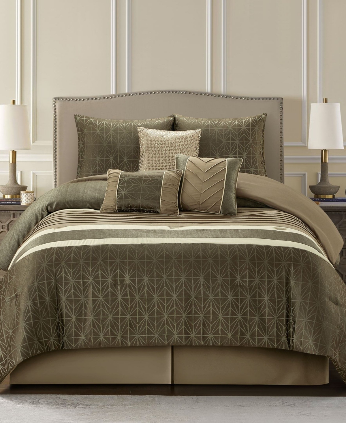 Stratford Park Trinity Geometric 9-pc. Comforter Set, Queen In Brown