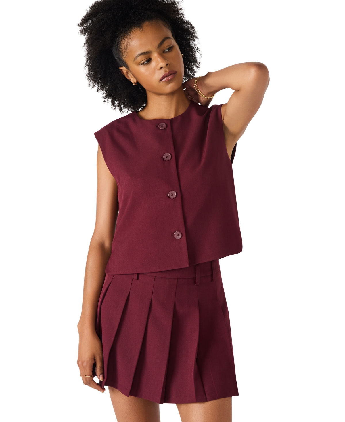 Steve Madden Margo Pleated Miniskirt In Burgundy