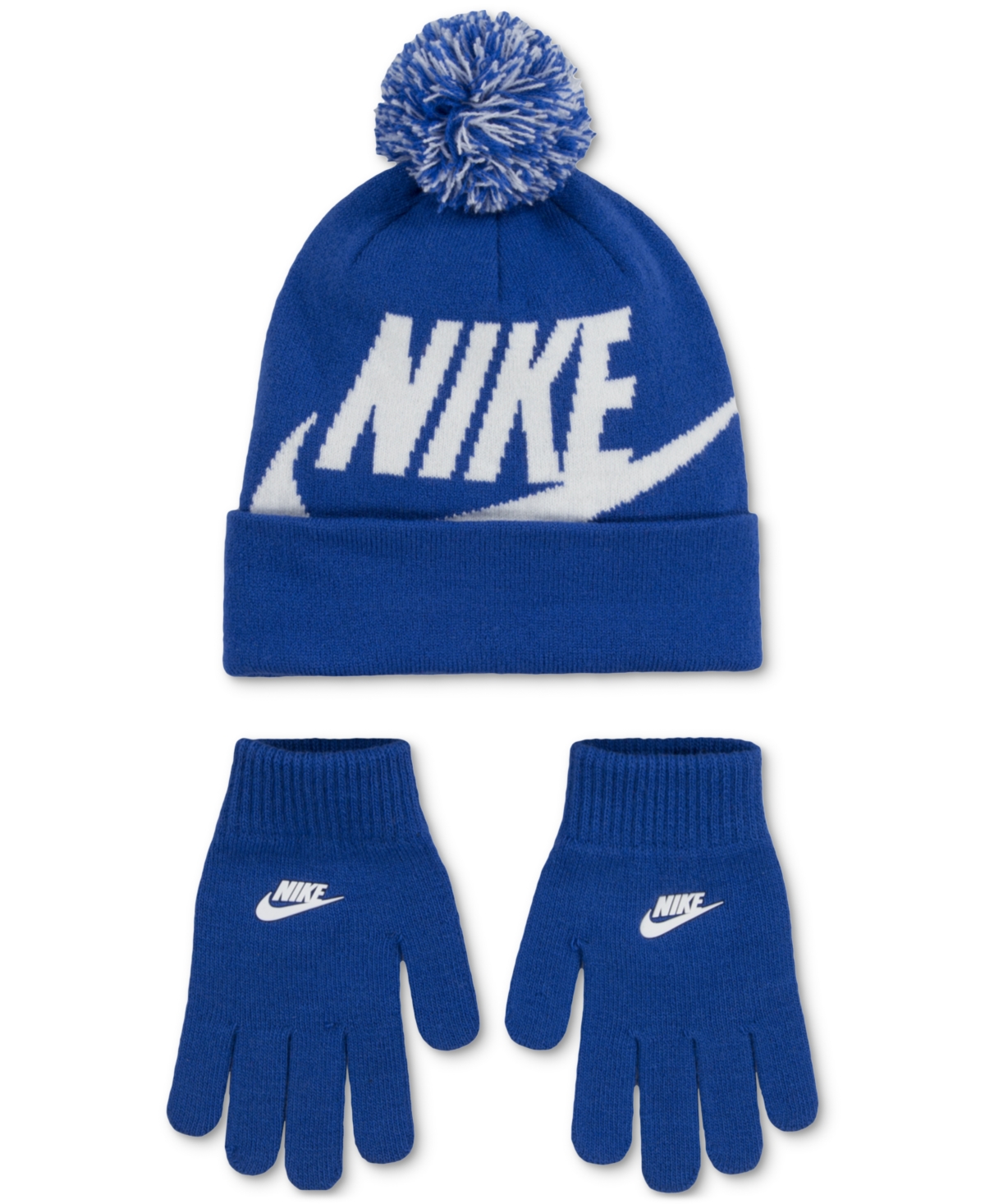 Nike Big Boys 2-piece Swoosh Beanie And Gloves Set In Blue