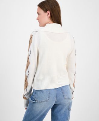 Juniors' Argyle Zip-Front Cardigan Sweater