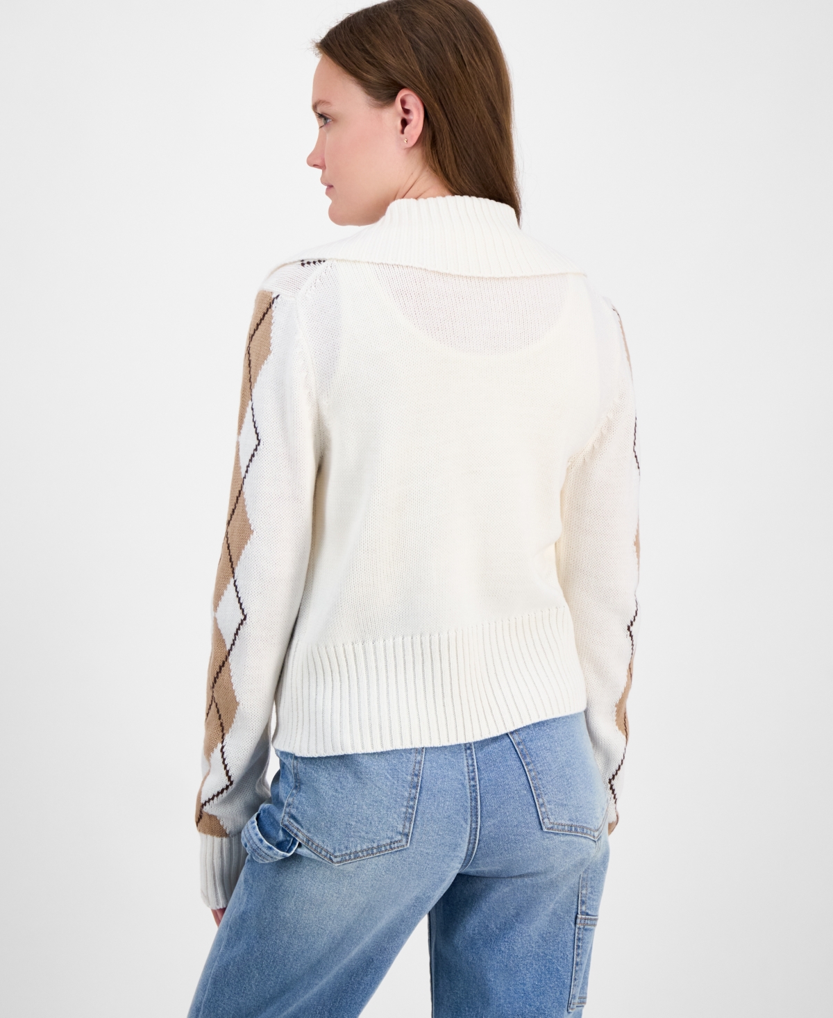 Ultra Flirt Juniors' Argyle Zip-front Cardigan Sweater In White