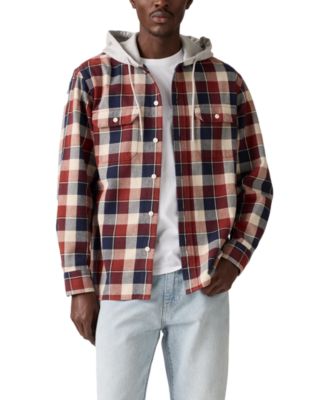 Men's Relaxed Fit Hooded Long Sleeve Button-Front Overshirt