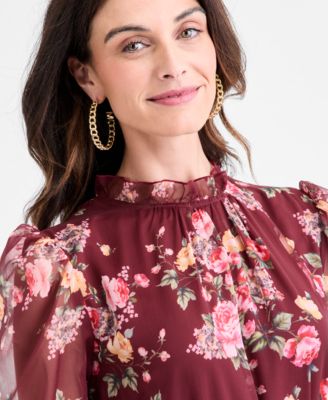 Juniors' Floral Ruffle-Tiered Tie-Waist Midi Dress