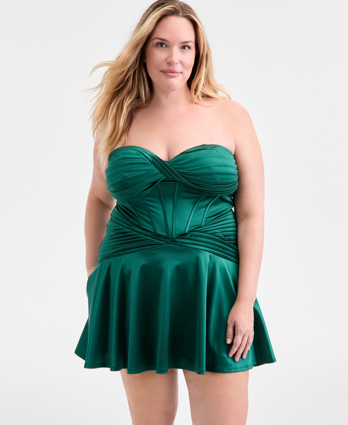 Alex & Sophia Trendy Plus Size Strapless Sweetheart-neck Fit & Flare Dress In Green