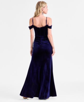 Juniors' Velvet Off-The-Shoulder Gown