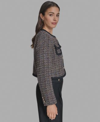 Women's Braided-Trim Tweed Collarless Jacket 