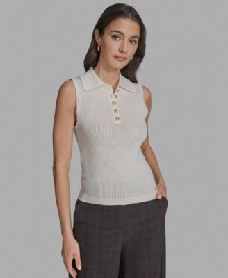 Women's Cotton Collared Sleeveless Knit Top