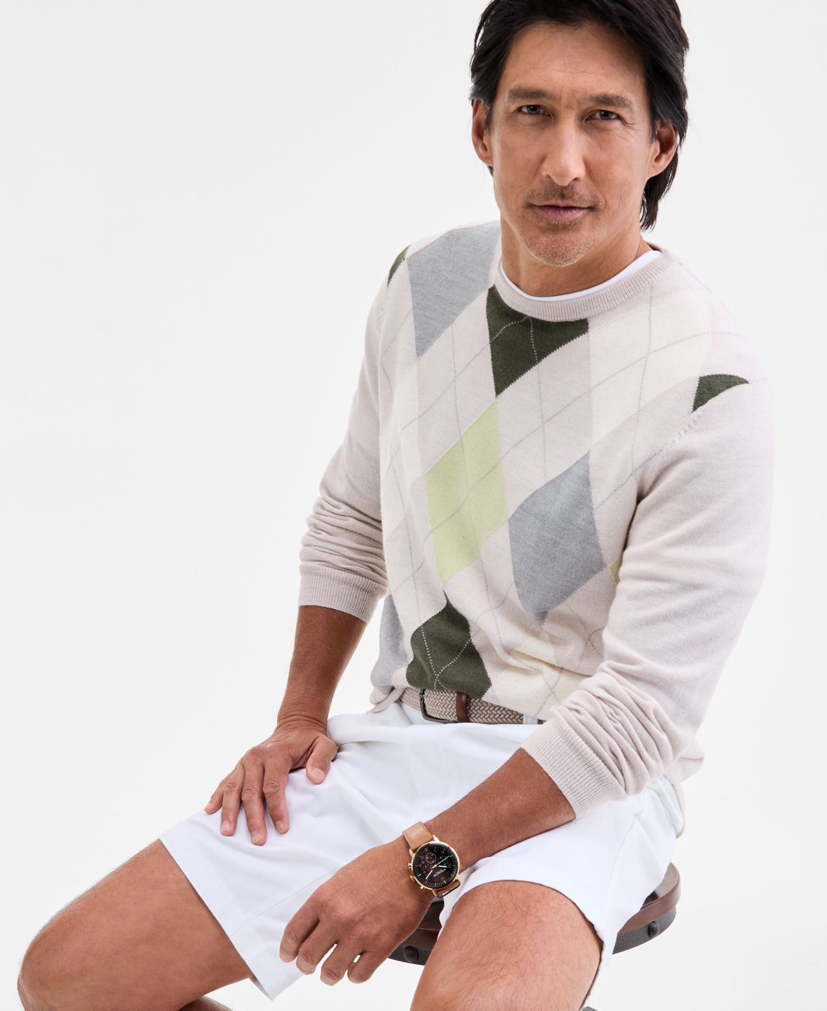 Club Room Men's Regular-fit Argyle Crewneck Sweater, Macy's Exclusive In Multi