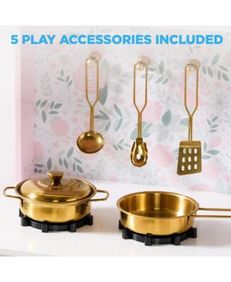 Wooden Cottage Kids Pretend Play Kitchen with 5 Accessories and Toy Storage