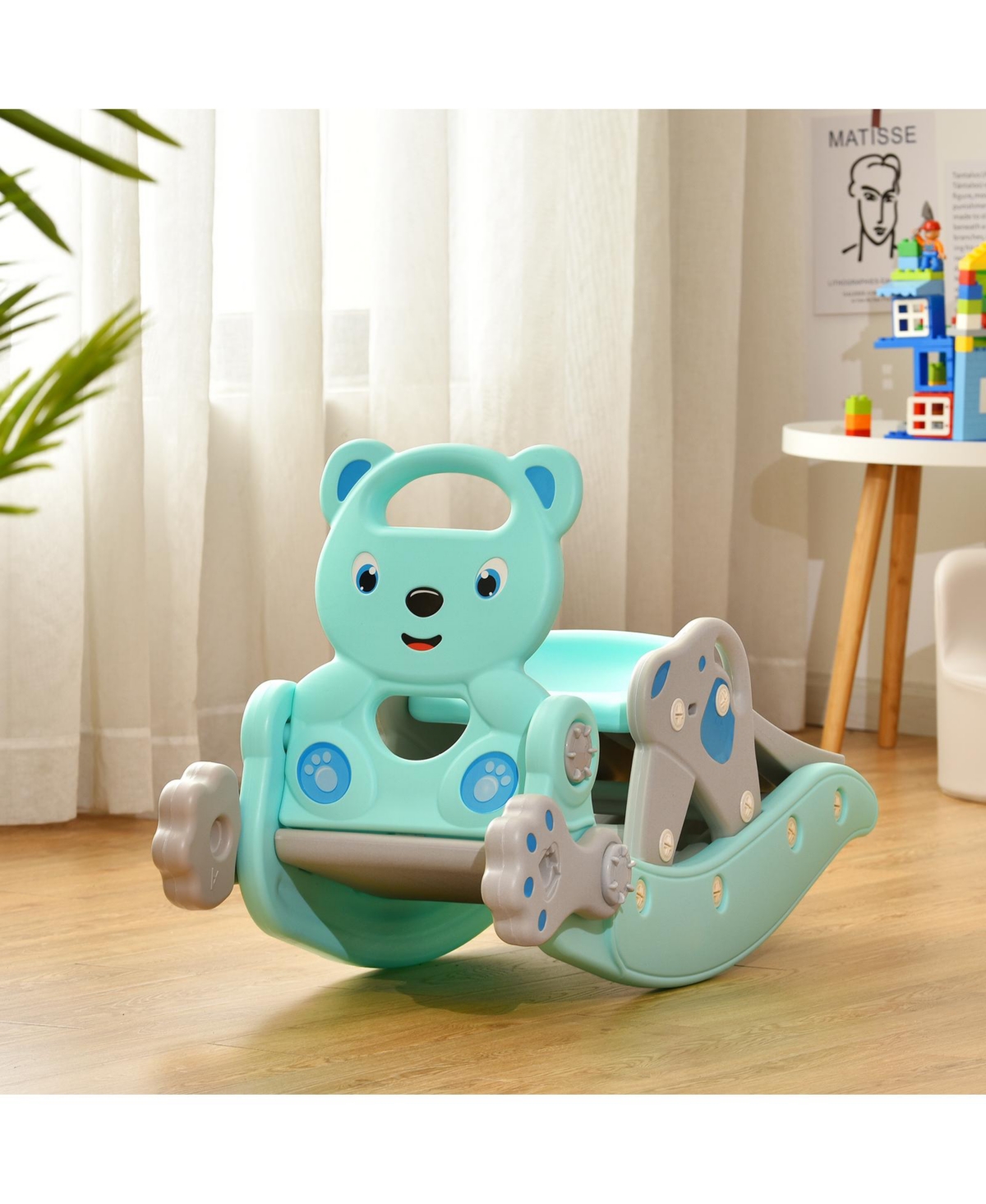 Akiudex 4-in-1 Toddler Slide and Rocking Horse Playset with Basketball Hoop