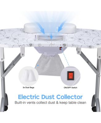 Folding Manicure Nail Table & Rolling Makeup Train Case Mermaid Silver