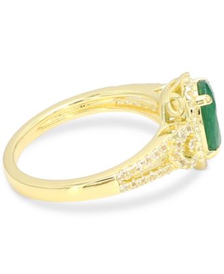 Emerald (1-1/4 ct. t.w.) & White Sapphire (1/3 ct. t.w.) Oval Halo Ring in 14k Gold-Plated Sterling Silver