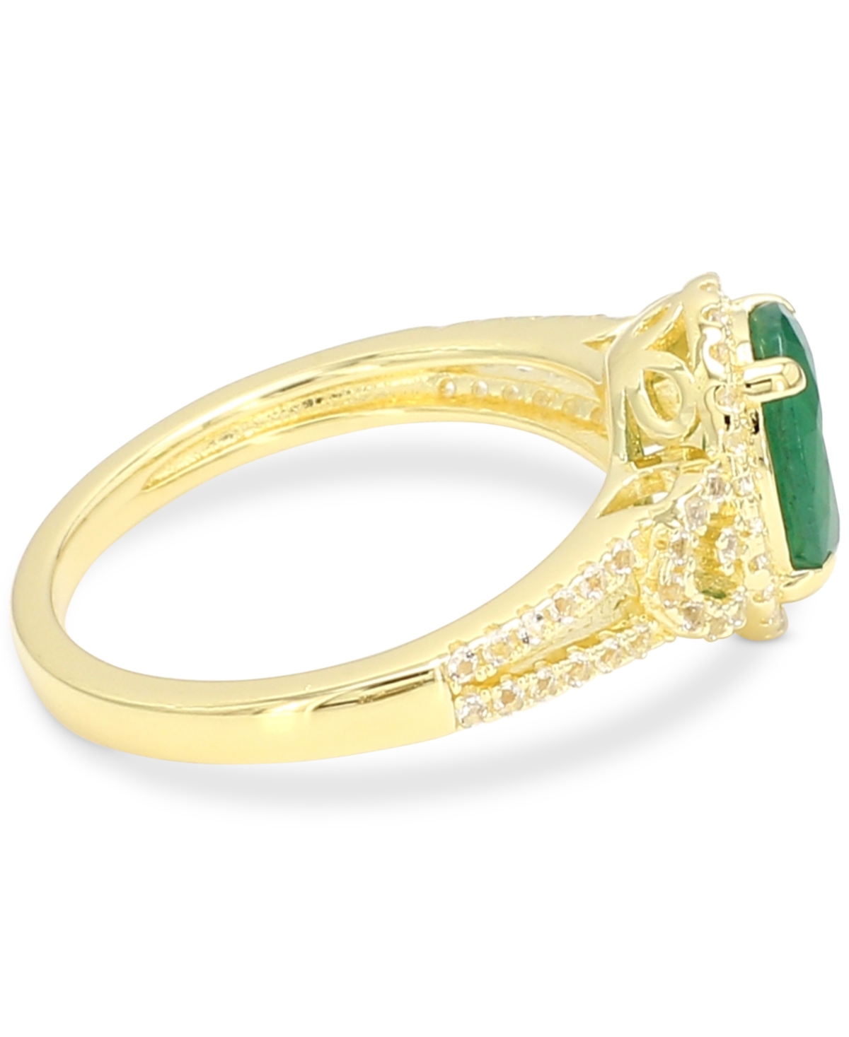 Macy's Emerald (1-1/4 Ct. T.w.) & White Sapphire (1/3 Ct. T.w.) Oval Halo Ring In 14k Gold-plated Sterling  In Green