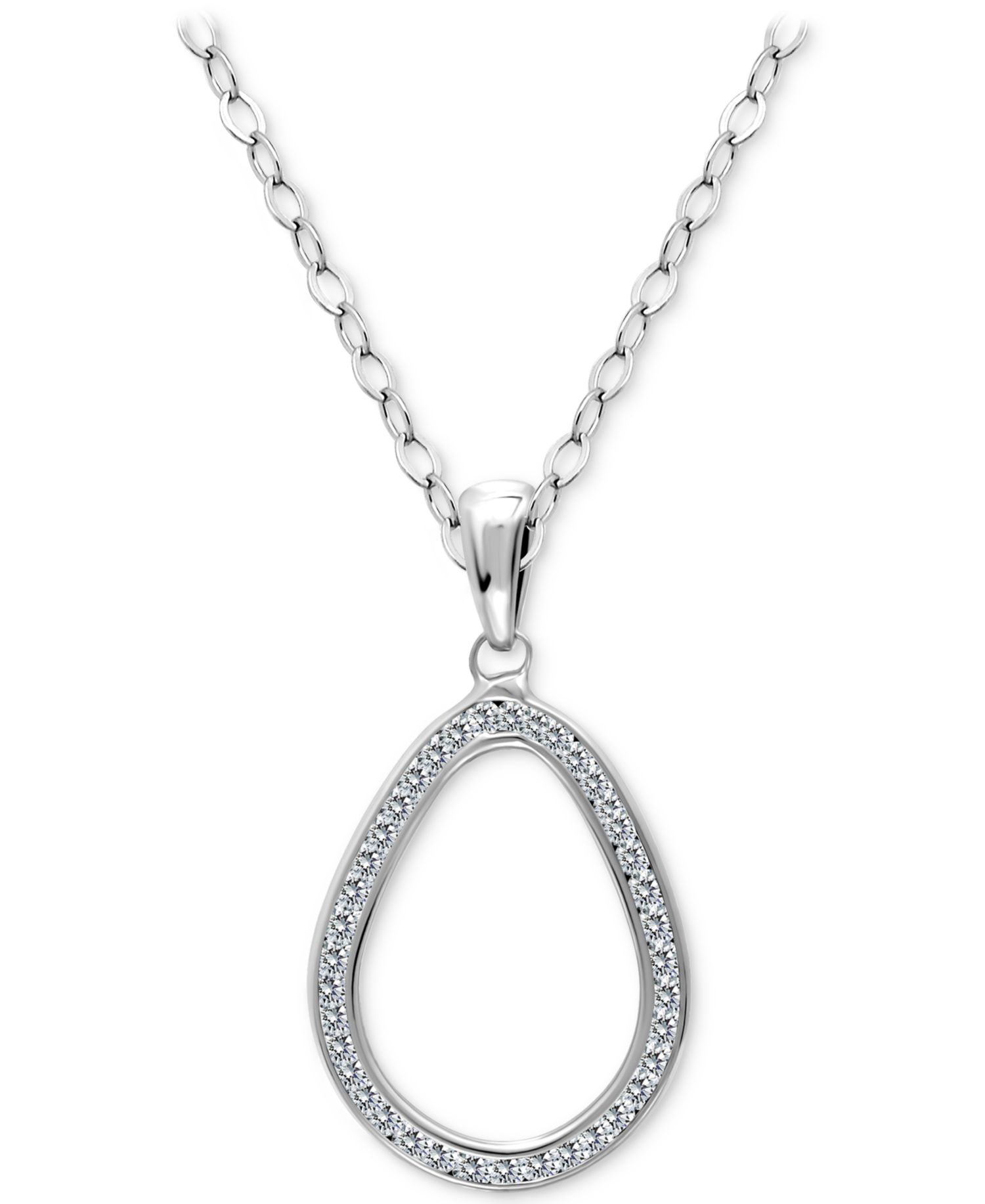 Cubic Zirconia Open Teardrop Pendant Necklace, 16" + 2" extender