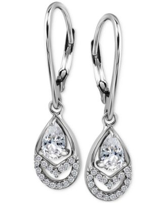 Cubic Zirconia Pear & Round Leverback Drop Earrings, Macy's Exclusive 