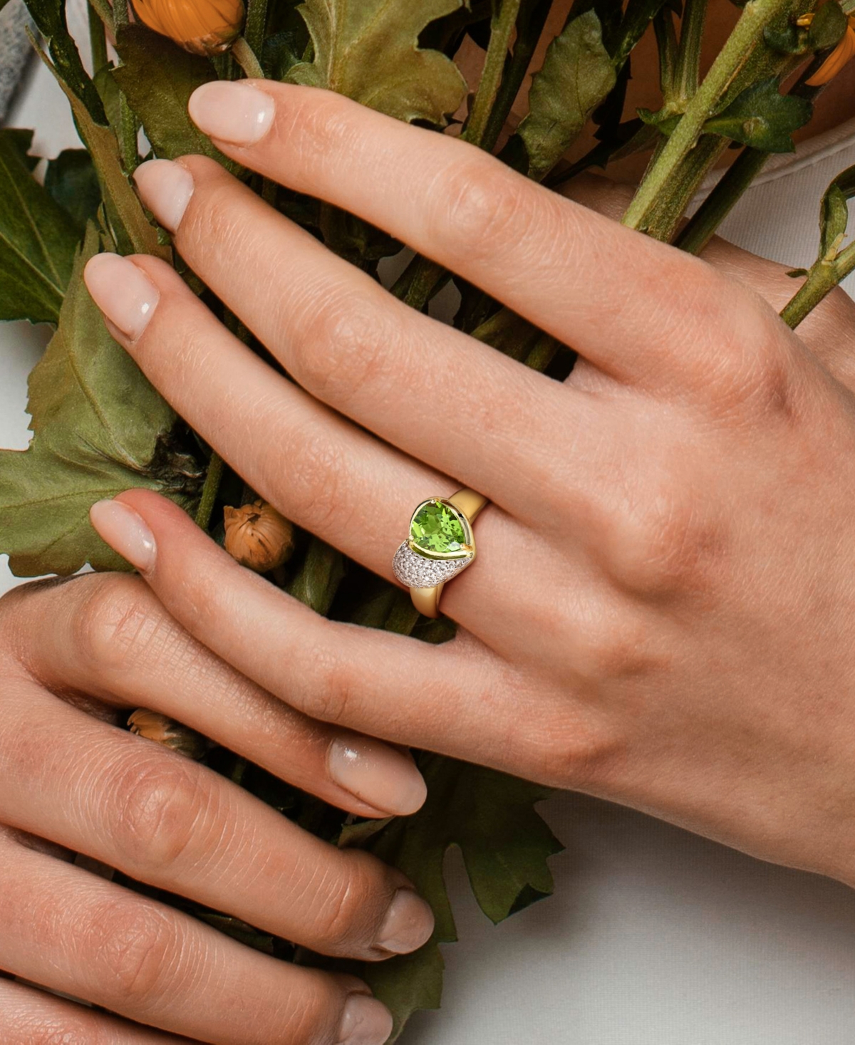 Macy's Peridot (1-5/8 Ct. T.w.) & Diamond (1/6ct T.w.) Heart Ring In 10k Yellow Gold In Yellow
